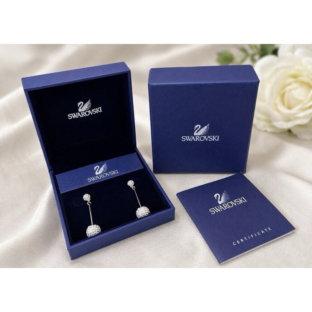 Swarovski Dolce Pave Crystal Drop Earrings Rhodium Plated 909961 Box & COA